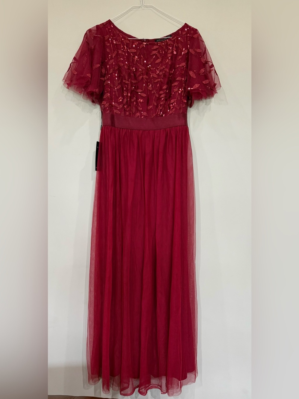 Ever Pretty Burgundy Embroidered Tulle Formal Gown